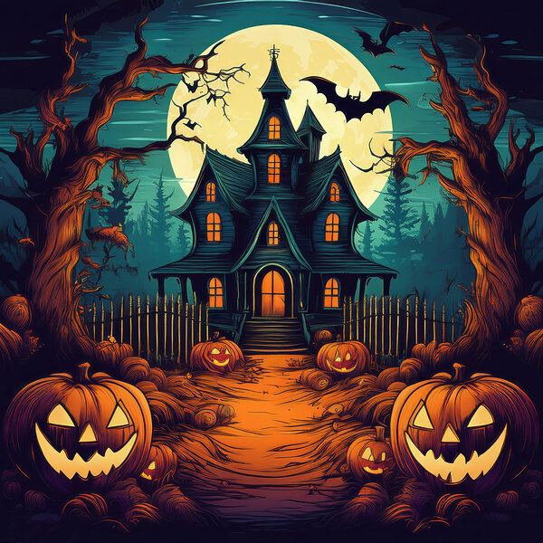 House with pumpkins and a fence in front of it House with pumpkins and a fence in front of it