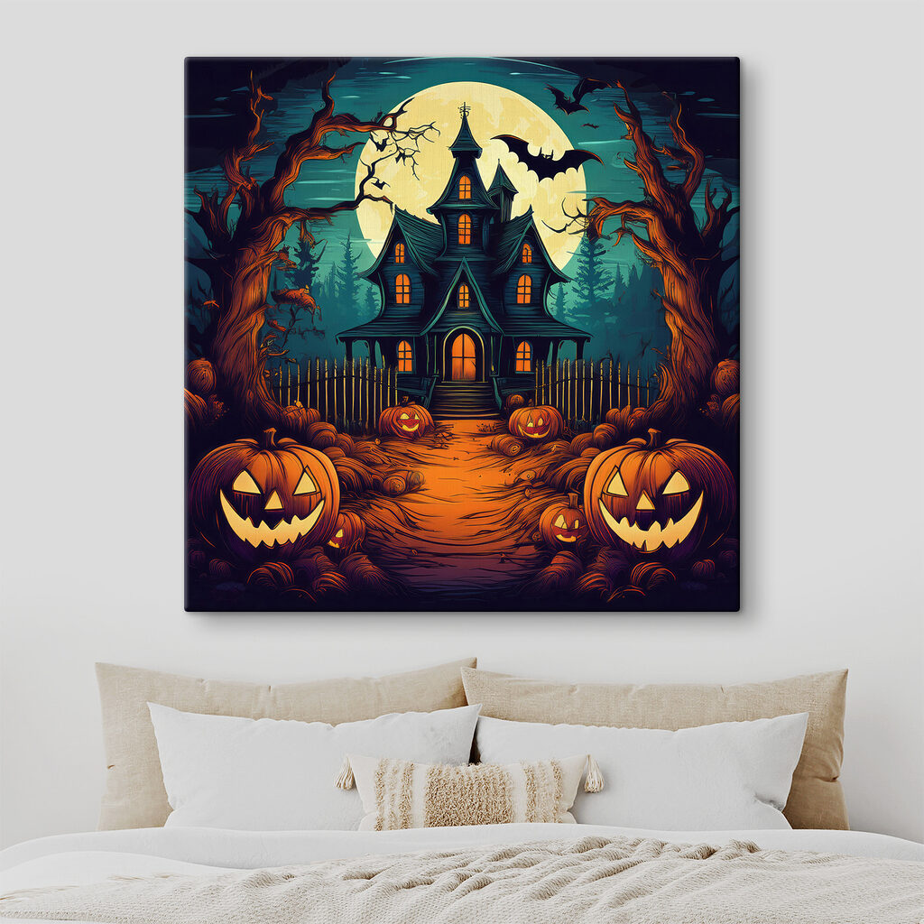 House with pumpkins and a fence in front of it House with pumpkins and a fence in front of it