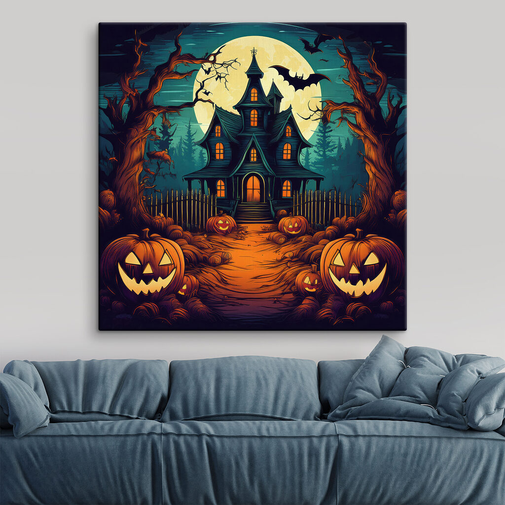 House with pumpkins and a fence in front of it House with pumpkins and a fence in front of it