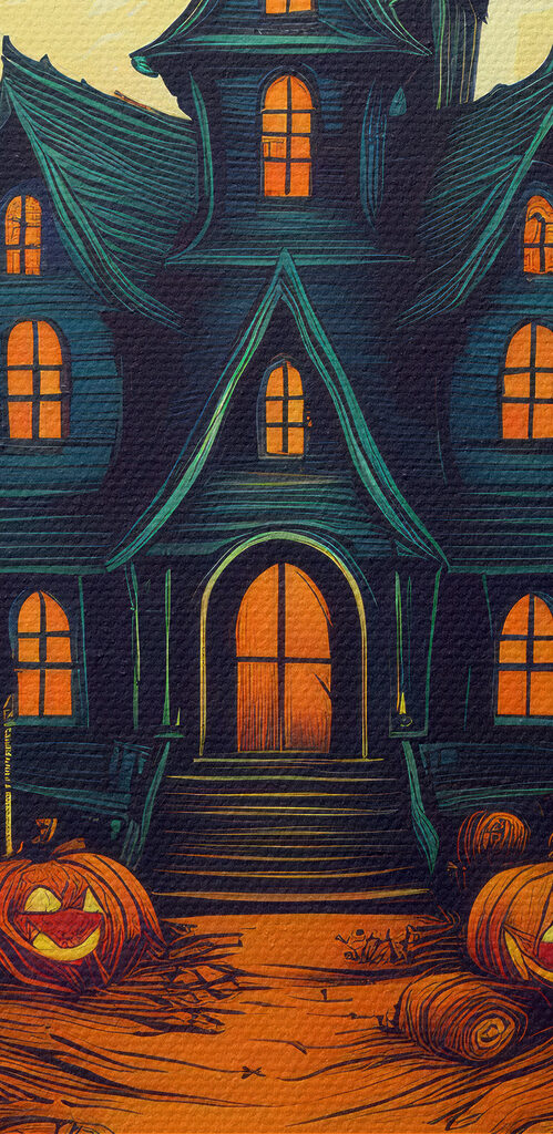 House with pumpkins and a fence in front of it House with pumpkins and a fence in front of it