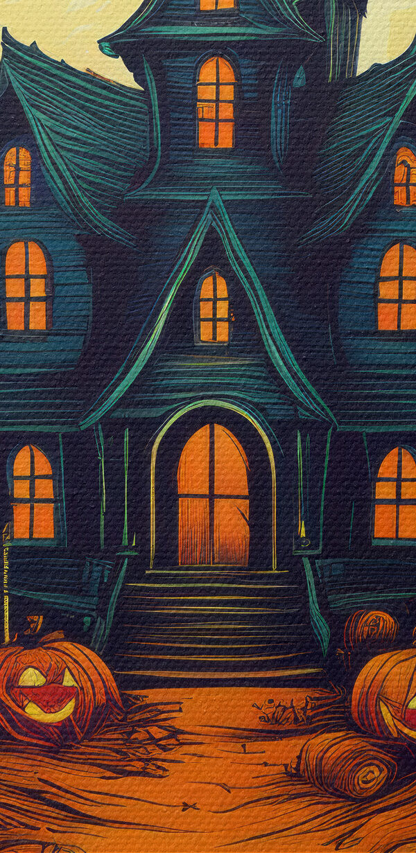 House with pumpkins and a fence in front of it House with pumpkins and a fence in front of it