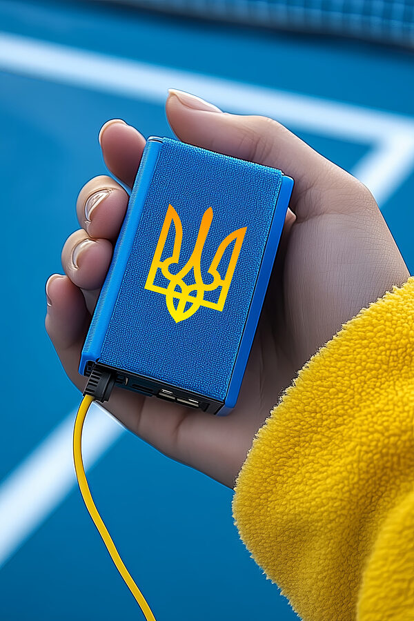 Рука тримає синій пристрій Рука тримає синій пристрій