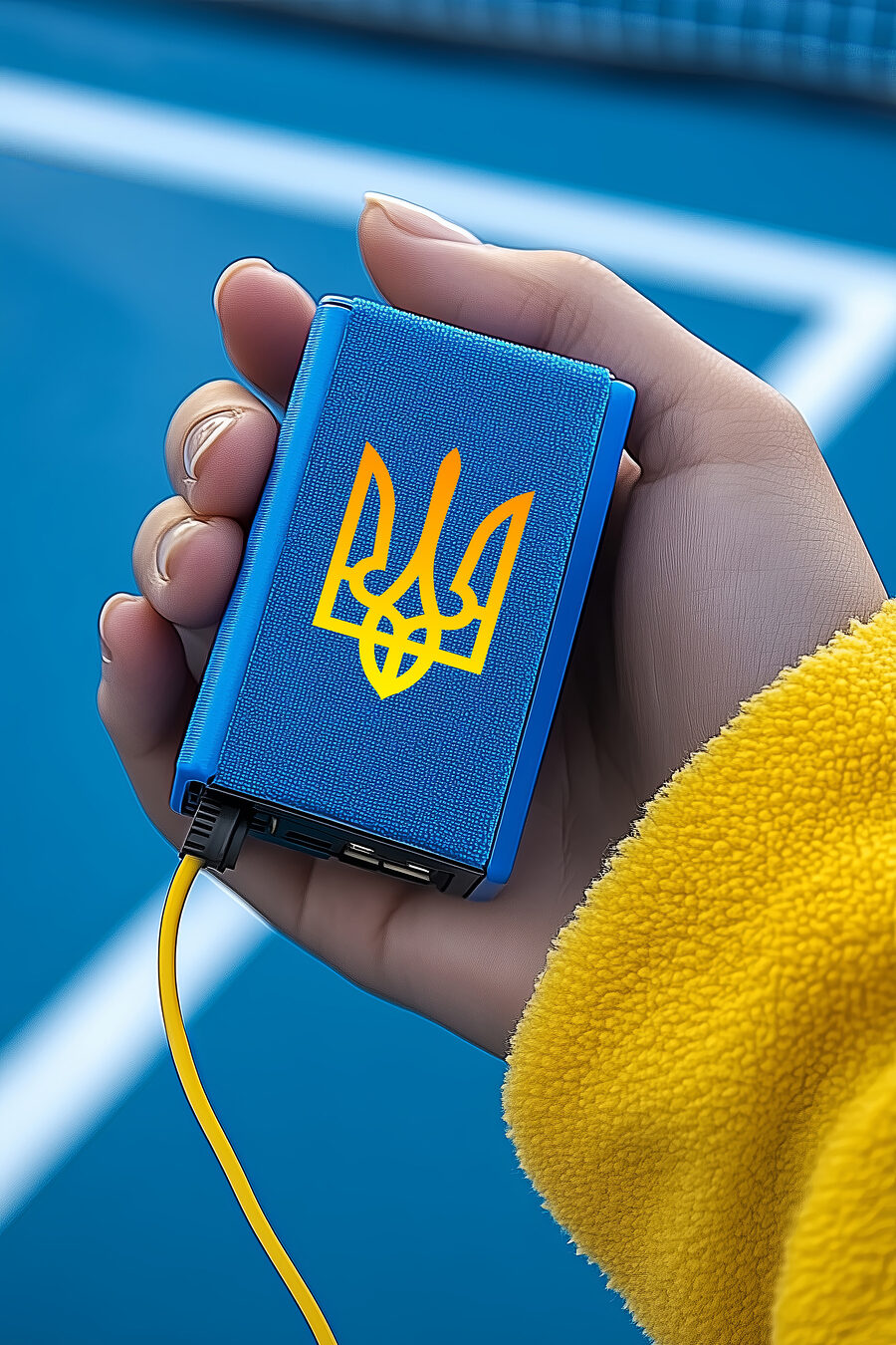 Рука тримає синій пристрій