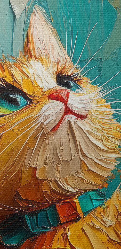 Painting of a cat holding a balloon