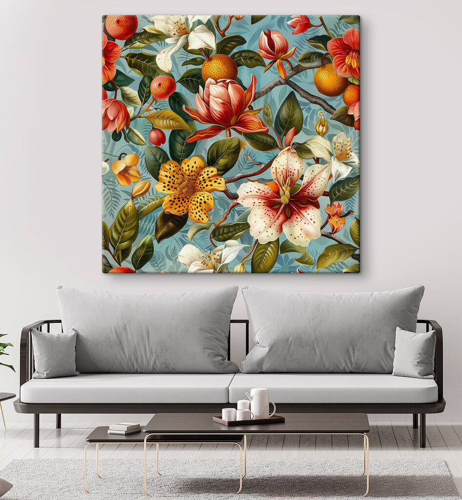 Floral pattern with oranges and flowers
