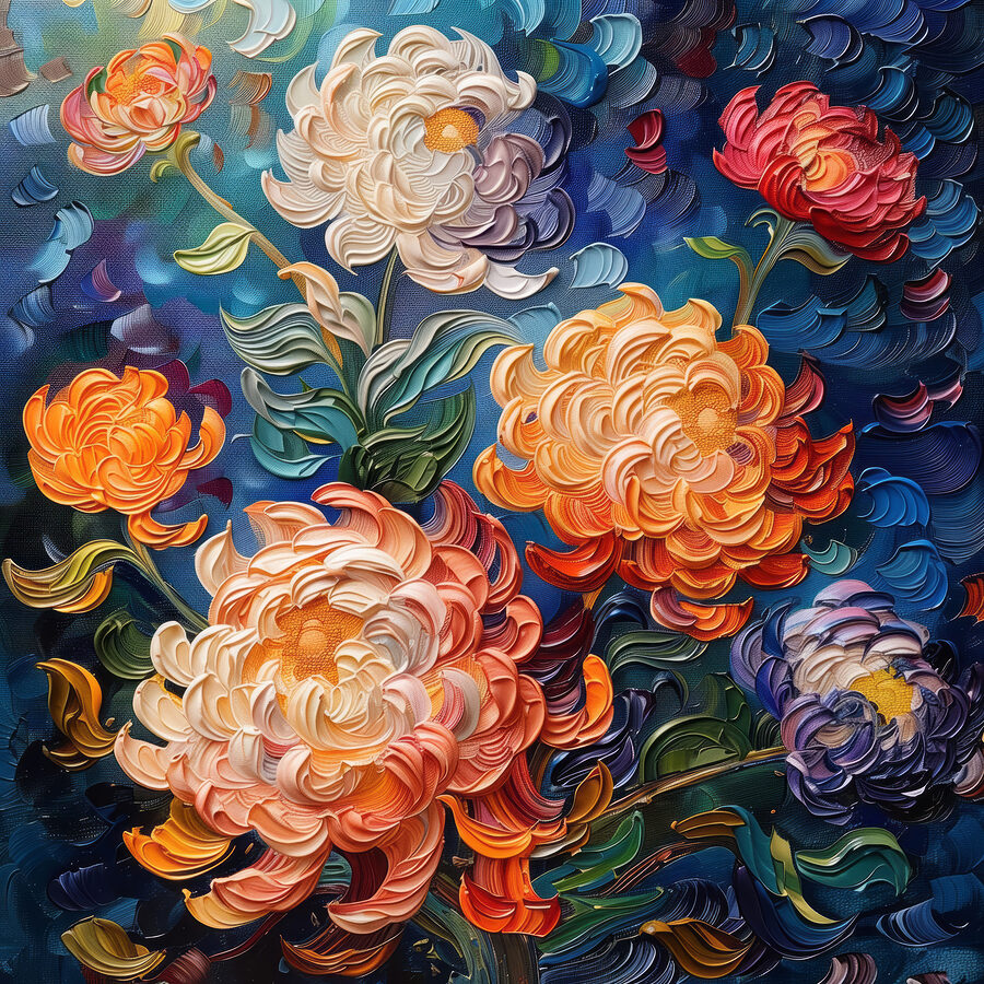 Painting of flowers on a blue background Painting of flowers on a blue background