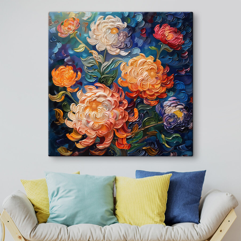 Painting of flowers on a blue background