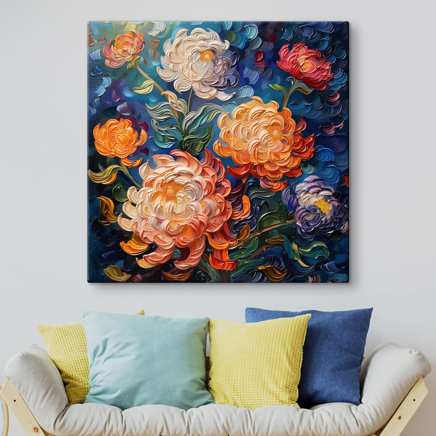 Painting of flowers on a blue background Painting of flowers on a blue background