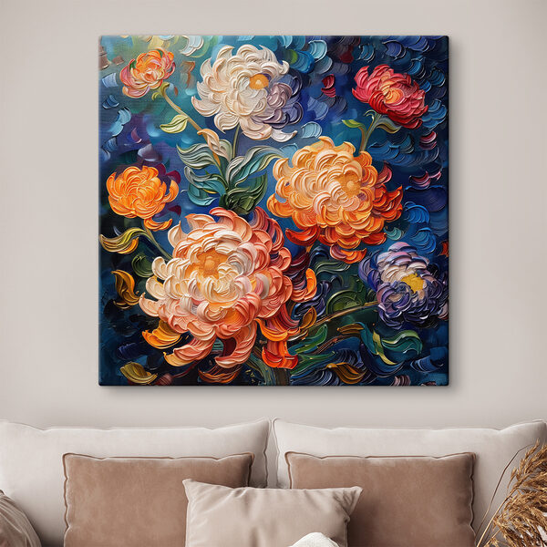 Painting of flowers on a blue background Painting of flowers on a blue background