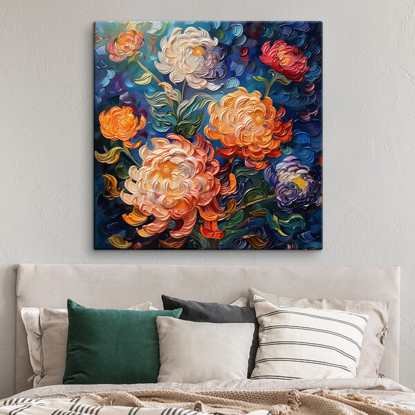 Painting of flowers on a blue background Painting of flowers on a blue background