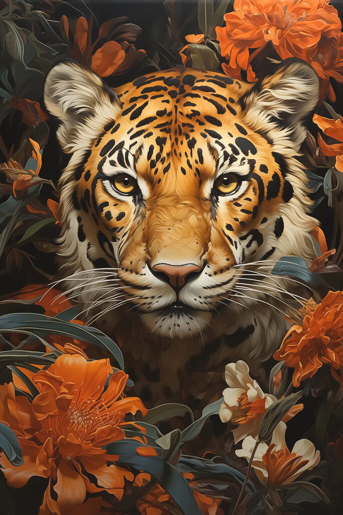 Tiger amidst vibrant blossoms Tiger amidst vibrant blossoms