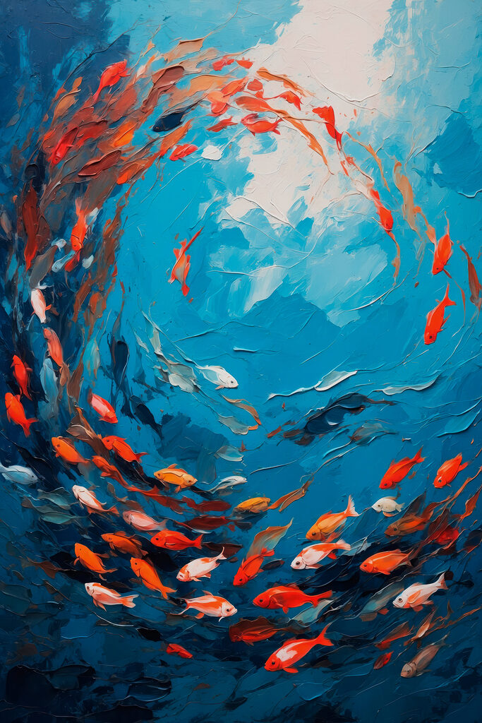 Painting of fish swimming in the water Painting of fish swimming in the water