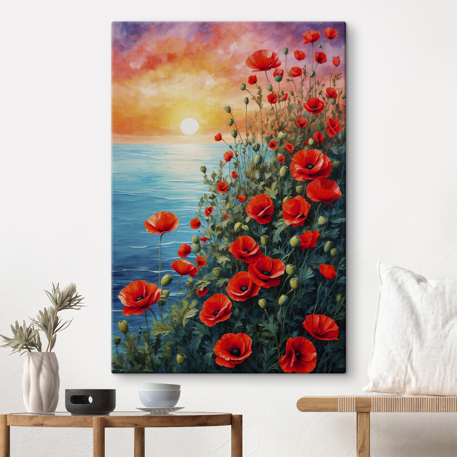 Painting of red flowers and water Painting of red flowers and water