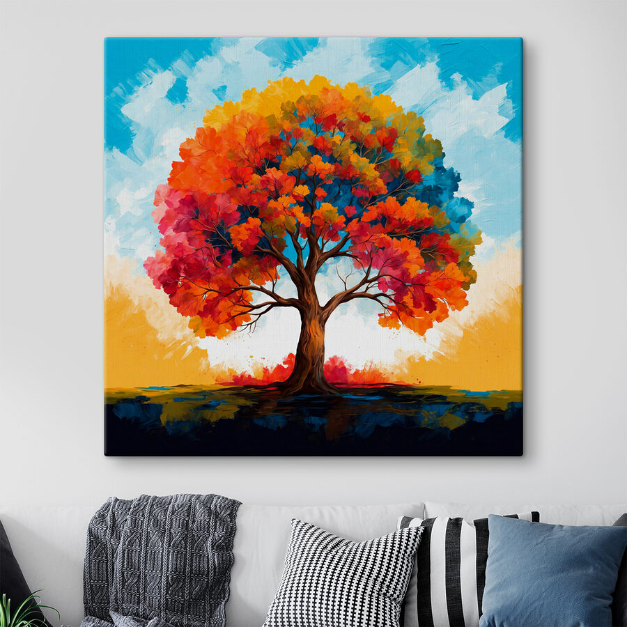 Painting of a tree with colorful leaves Painting of a tree with colorful leaves