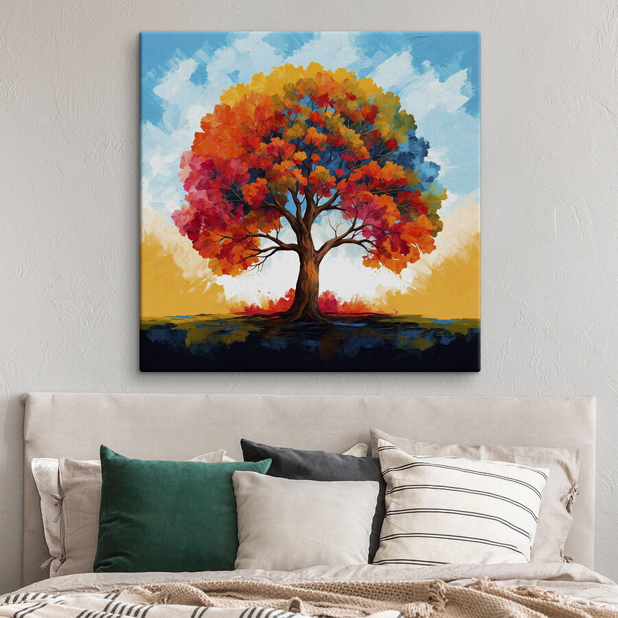 Painting of a tree with colorful leaves Painting of a tree with colorful leaves