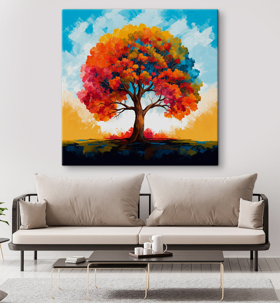 Painting of a tree with colorful leaves Painting of a tree with colorful leaves