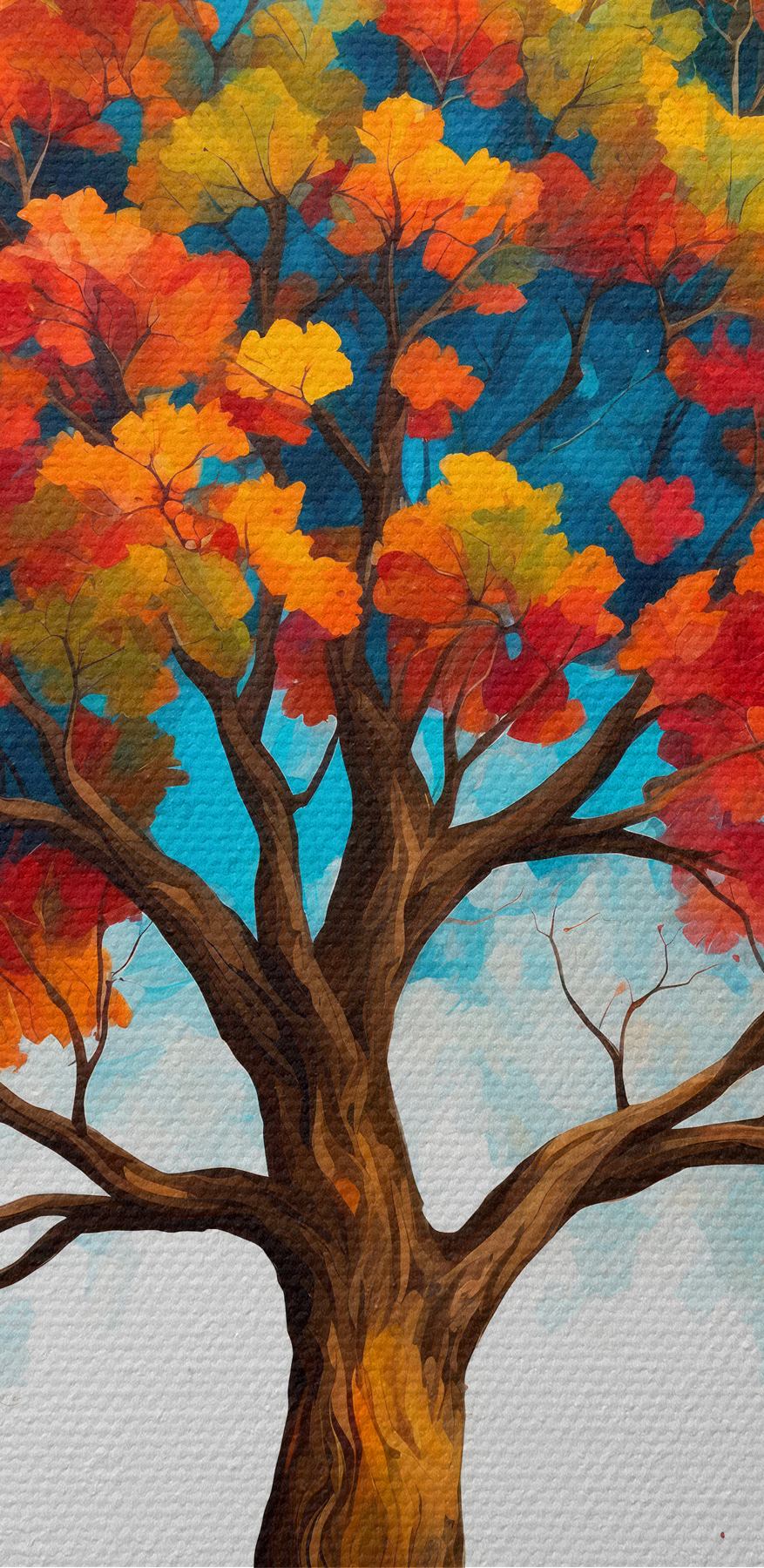 Painting of a tree with colorful leaves Painting of a tree with colorful leaves
