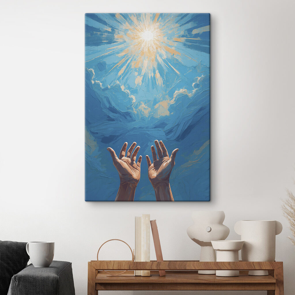 Pair of hands reaching out to the sky