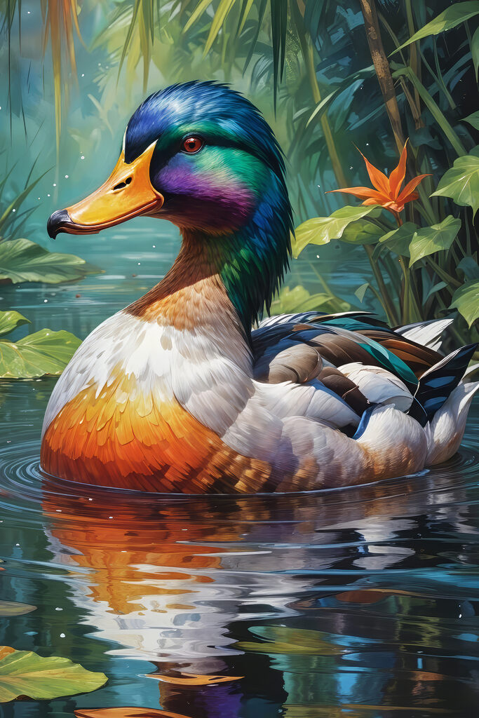 Colorful duck in water