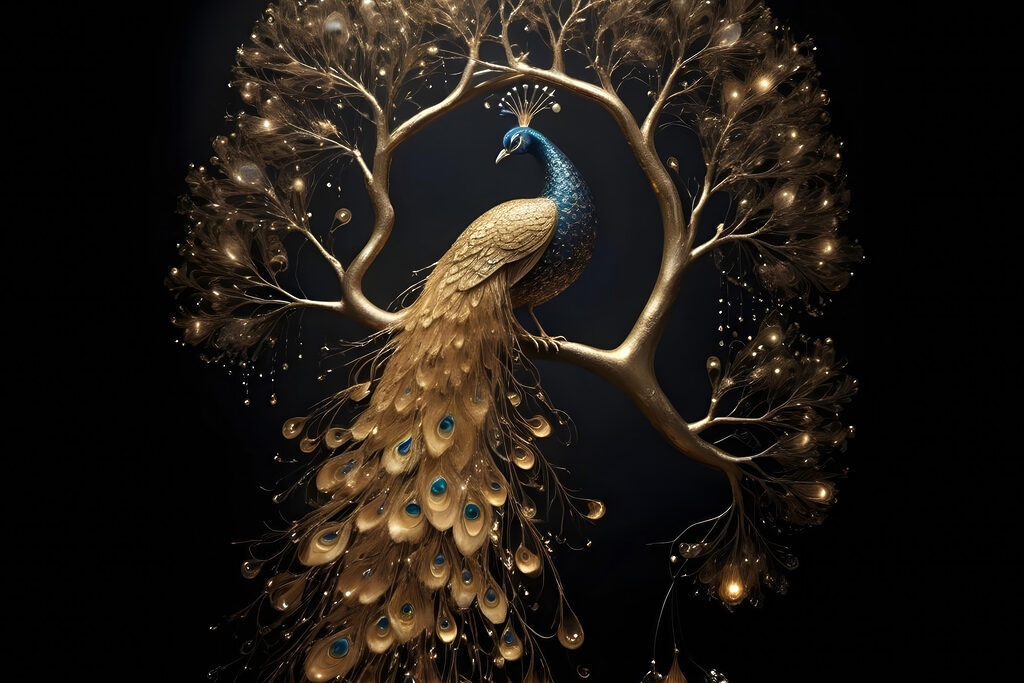 Peacock majesty amid luminous branches