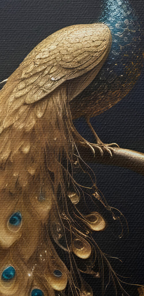 Peacock majesty amid luminous branches