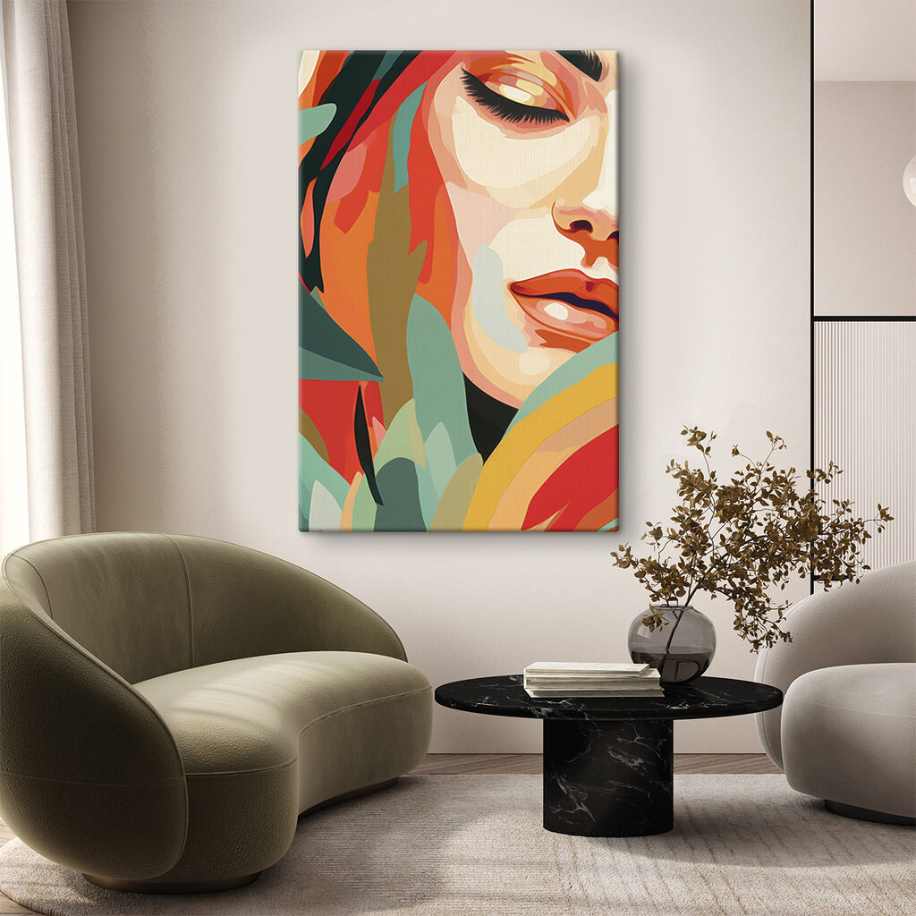 Woman's face with colorful leaves Woman's face with colorful leaves