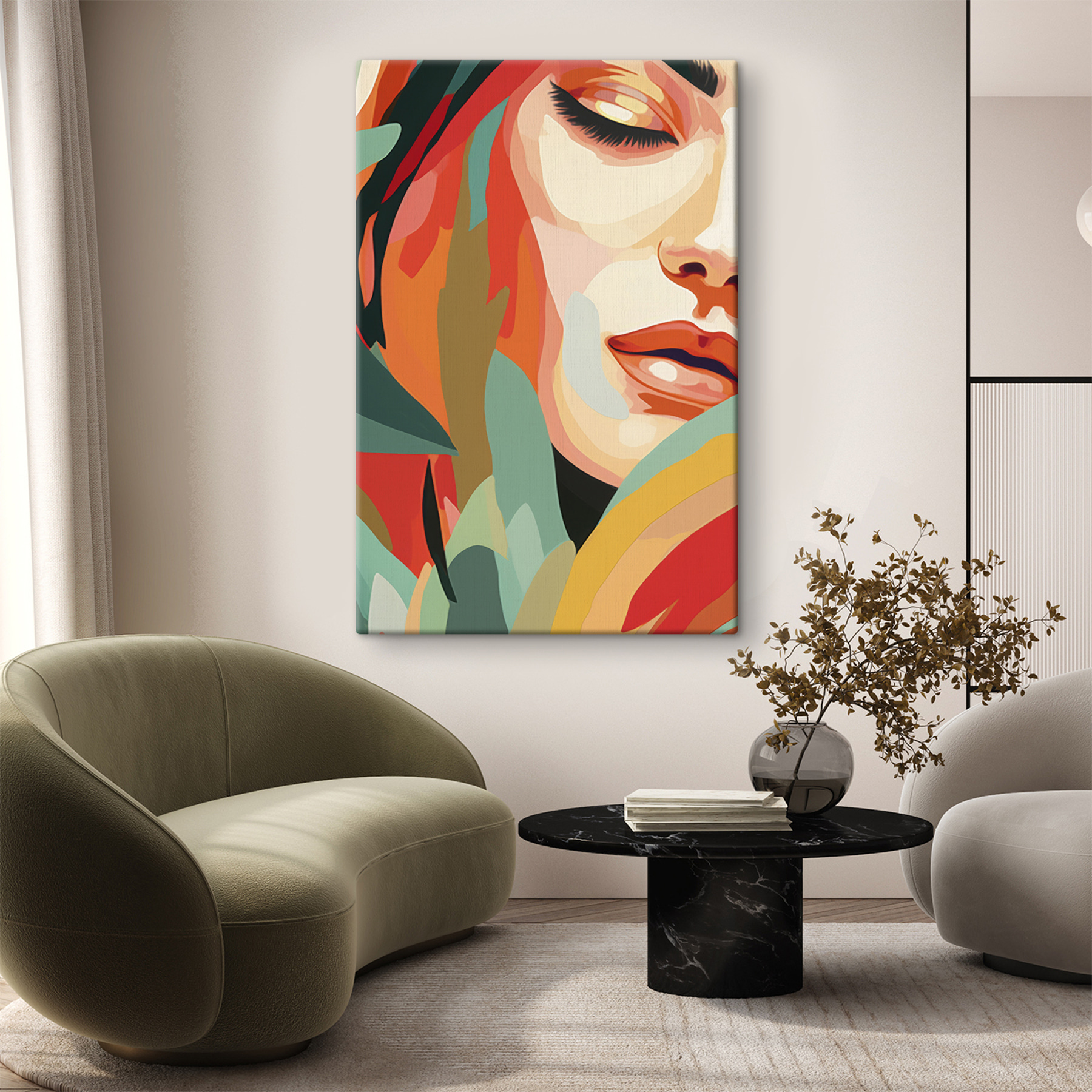 Woman's face with colorful leaves Woman's face with colorful leaves