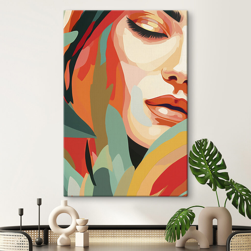 Woman's face with colorful leaves Woman's face with colorful leaves