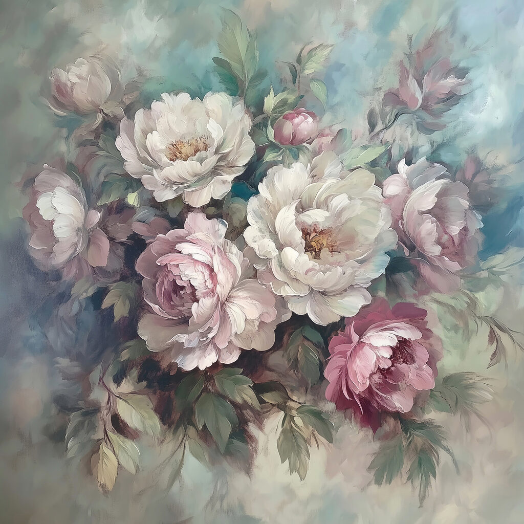 Painting of flowers on a blue background