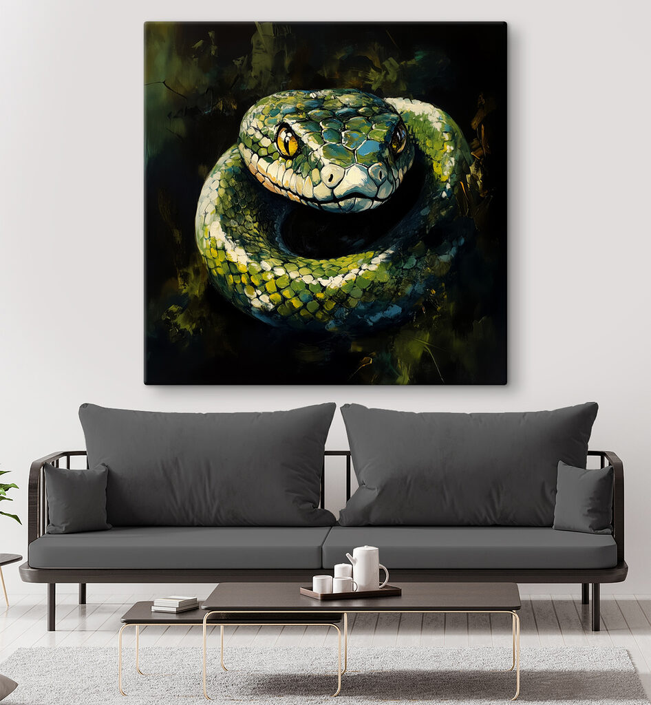 Green snake with yellow eyes Green snake with yellow eyes