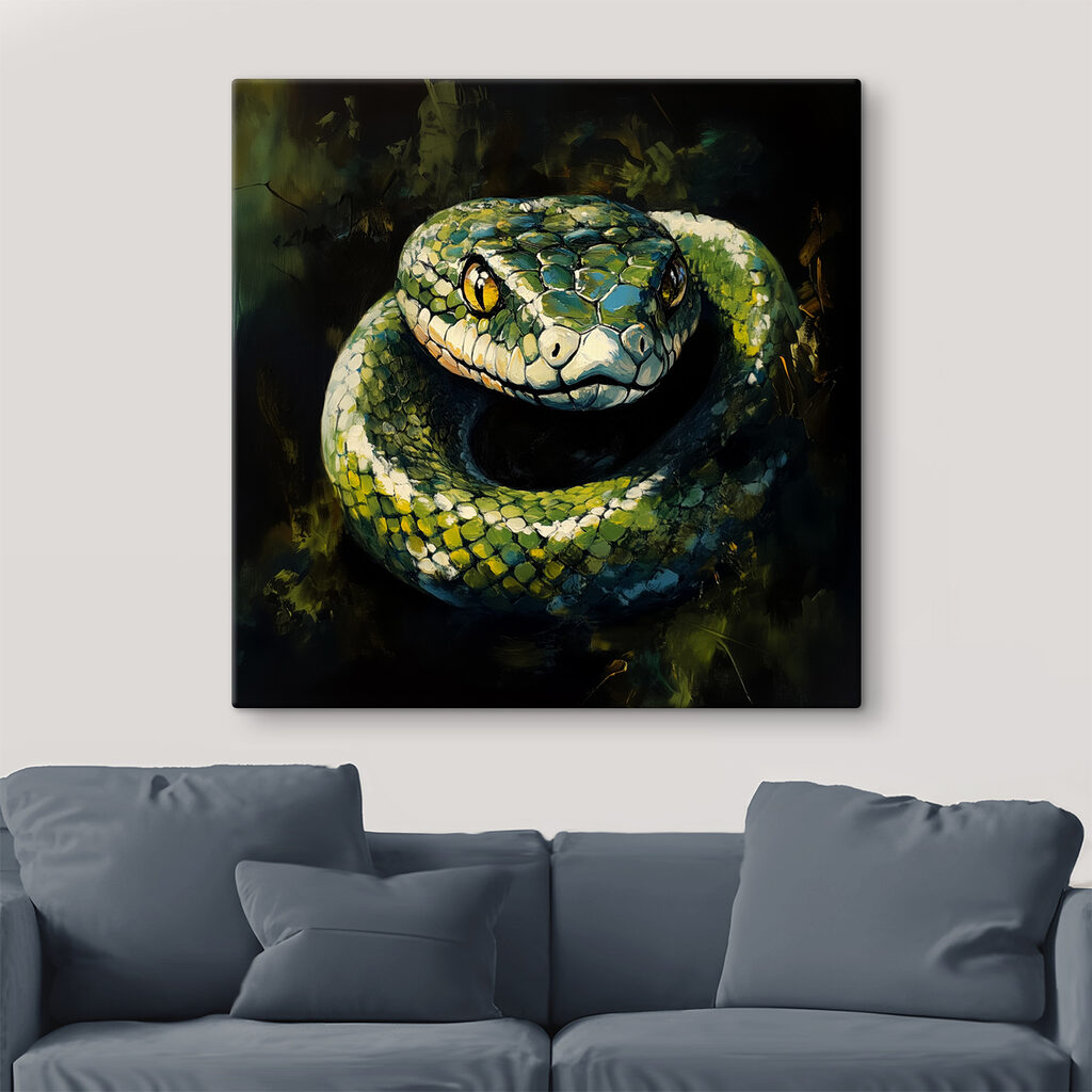 Green snake with yellow eyes Green snake with yellow eyes