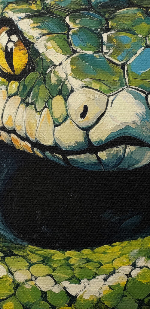 Green snake with yellow eyes Green snake with yellow eyes