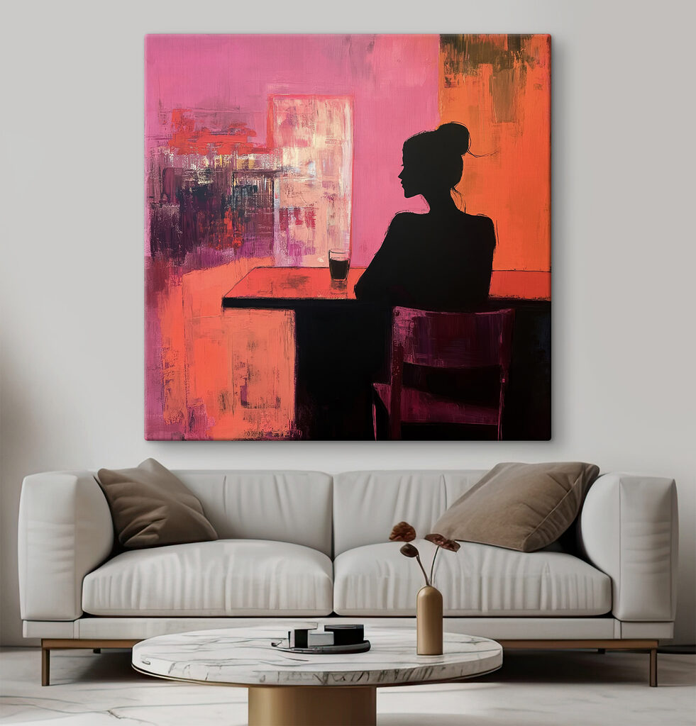 Painting of a woman sitting at a table Painting of a woman sitting at a table