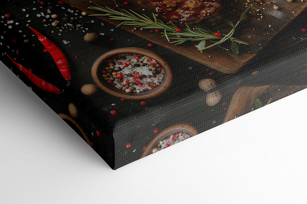 Piece of meat with spices and herbs on a cutting board Piece of meat with spices and herbs on a cutting board