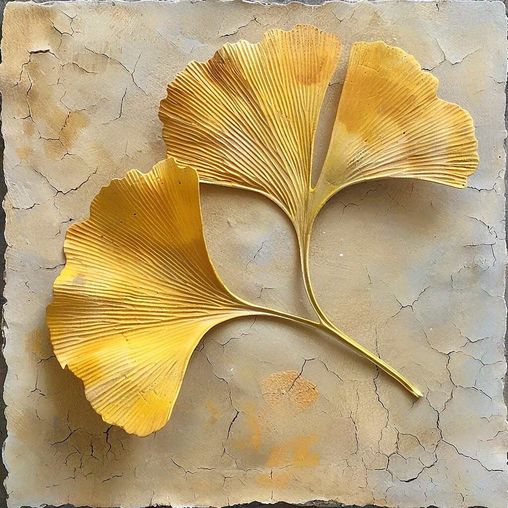 Yellow leaves on a concrete surface
