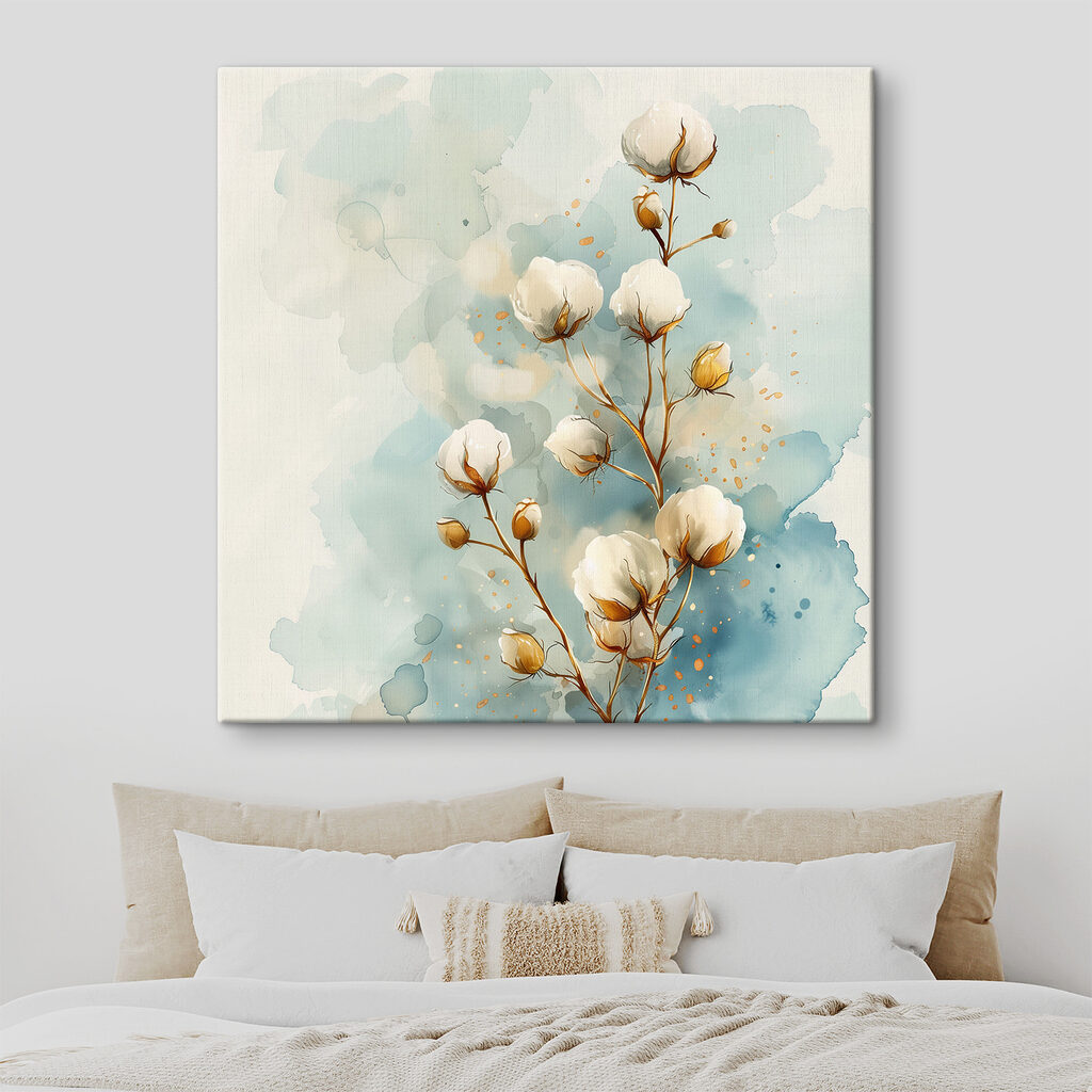 Watercolor of cotton flowers