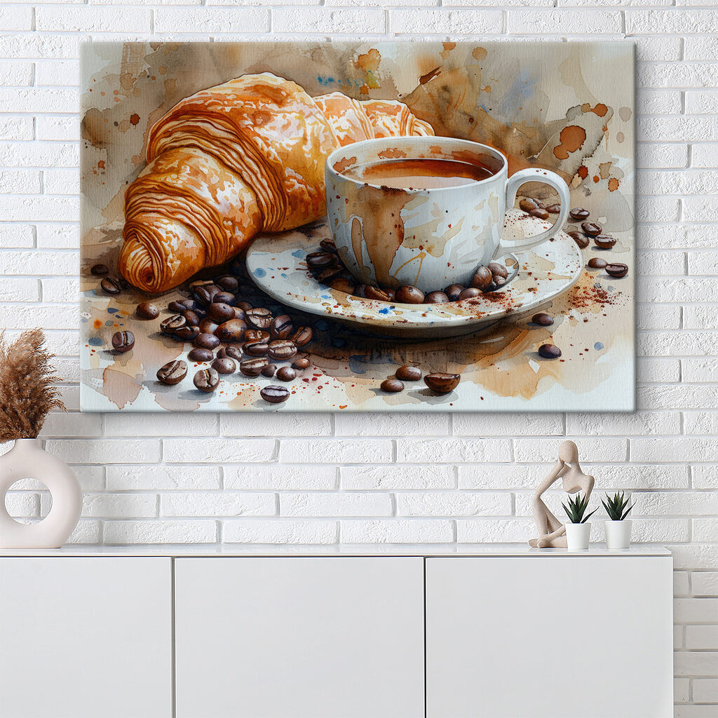 Watercolor of a cup of coffee and a croissant Watercolor of a cup of coffee and a croissant