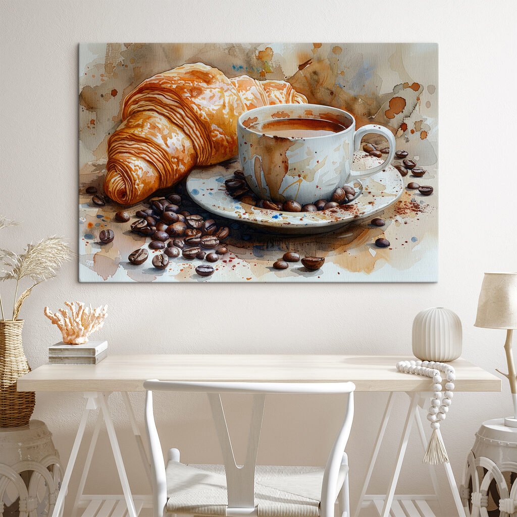 Watercolor of a cup of coffee and a croissant Watercolor of a cup of coffee and a croissant