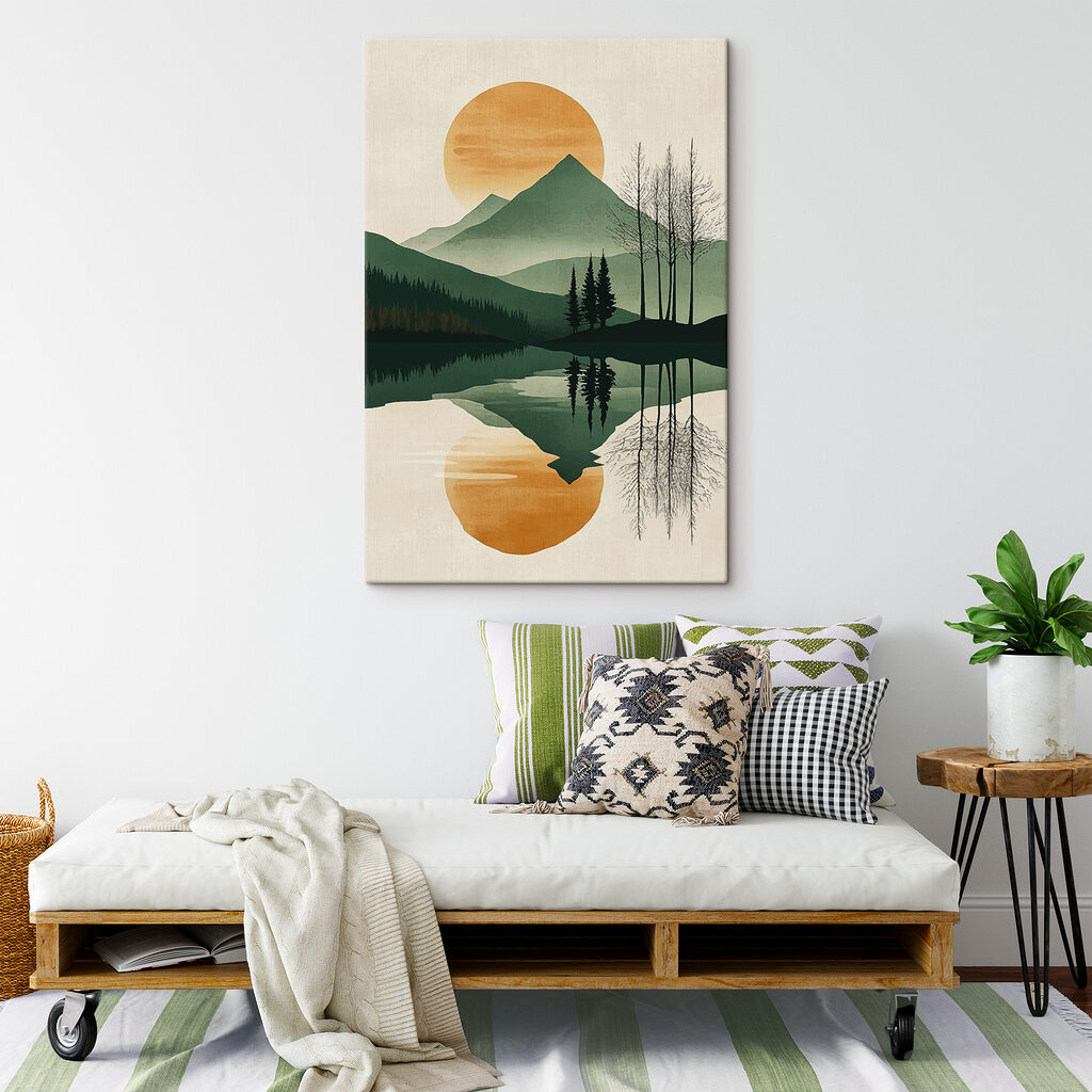 Landscape of mountains and trees and a lake Landscape of mountains and trees and a lake