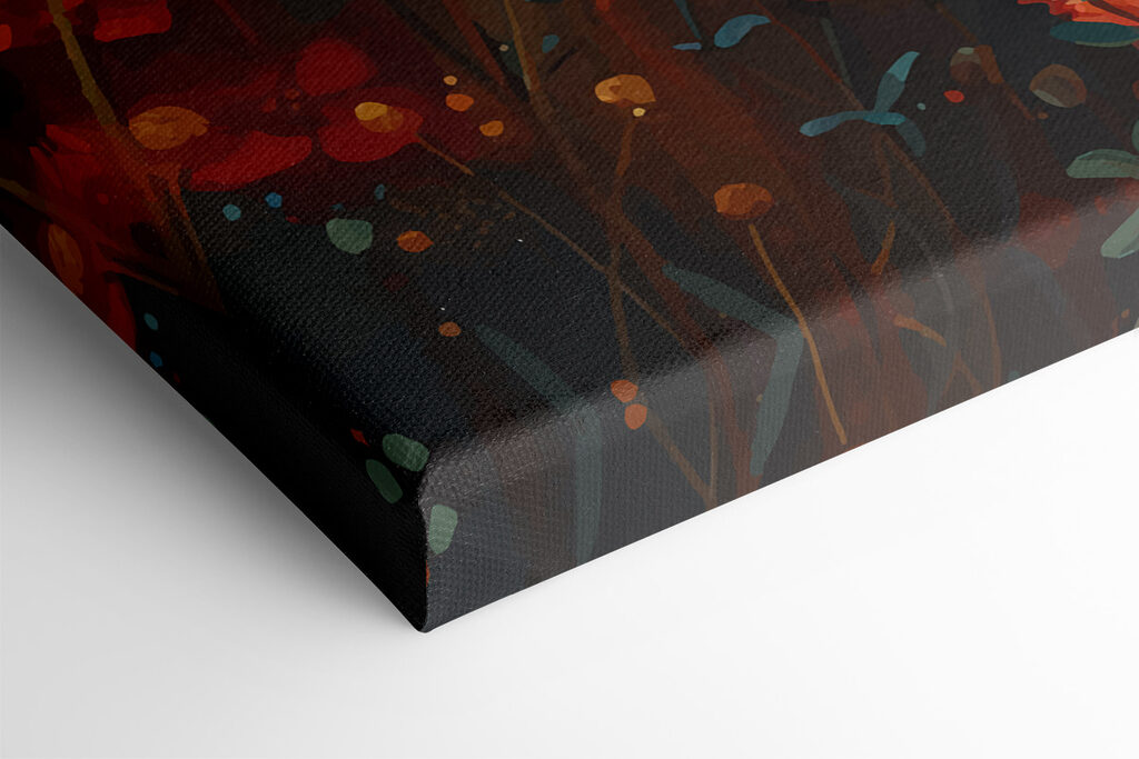 Black cat in a field of red flowers