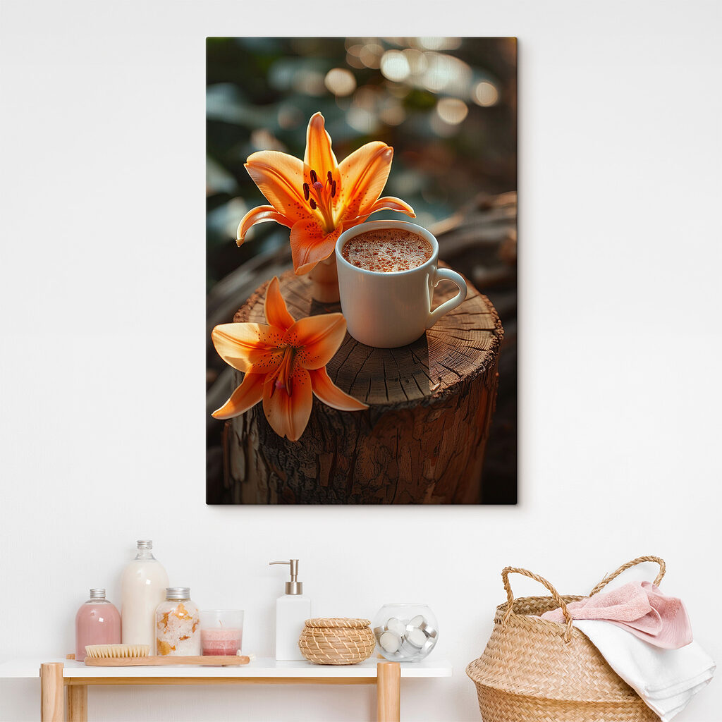 Cup of coffee and orange flowers Cup of coffee and orange flowers