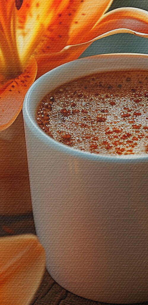 Cup of coffee and orange flowers Cup of coffee and orange flowers