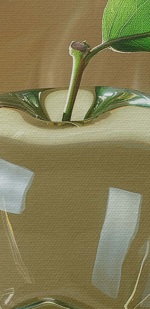 Glass apple with a leaf on it