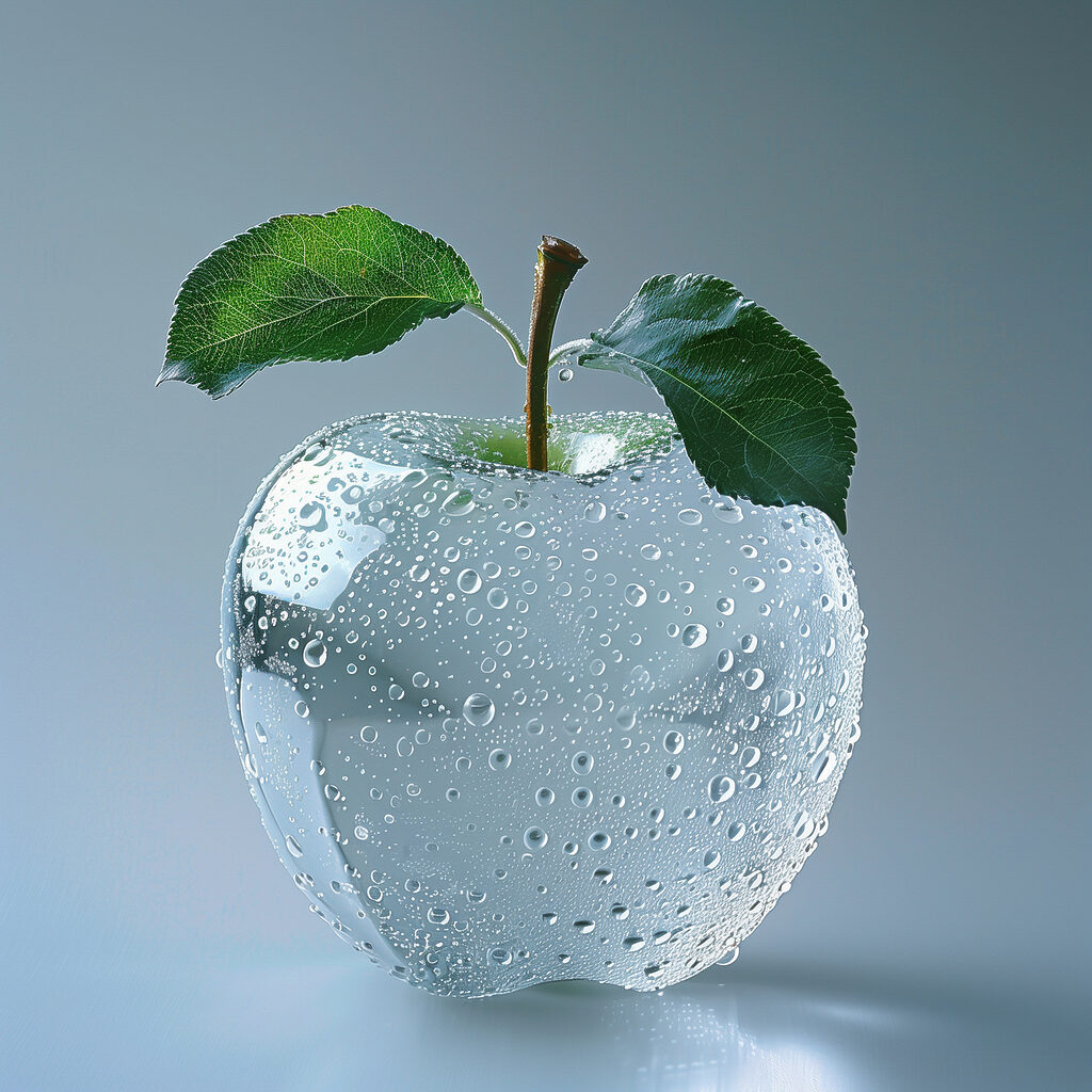 Clear apple with water drops on it