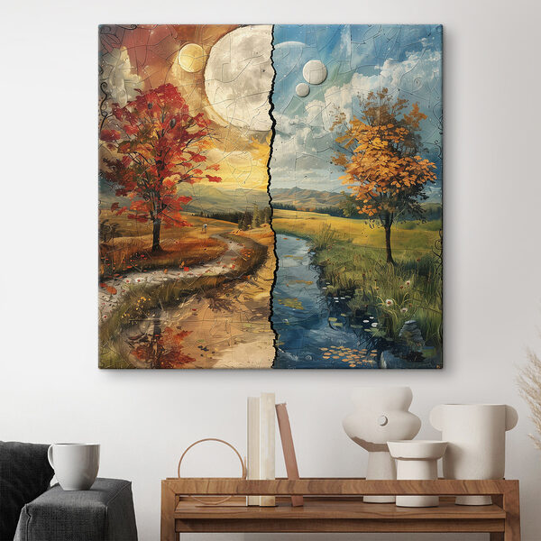 Puzzle of a landscape with trees and a river Puzzle of a landscape with trees and a river