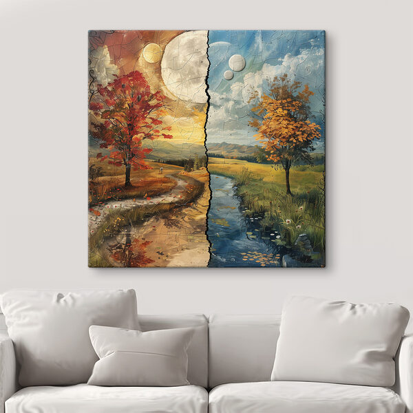 Puzzle of a landscape with trees and a river Puzzle of a landscape with trees and a river