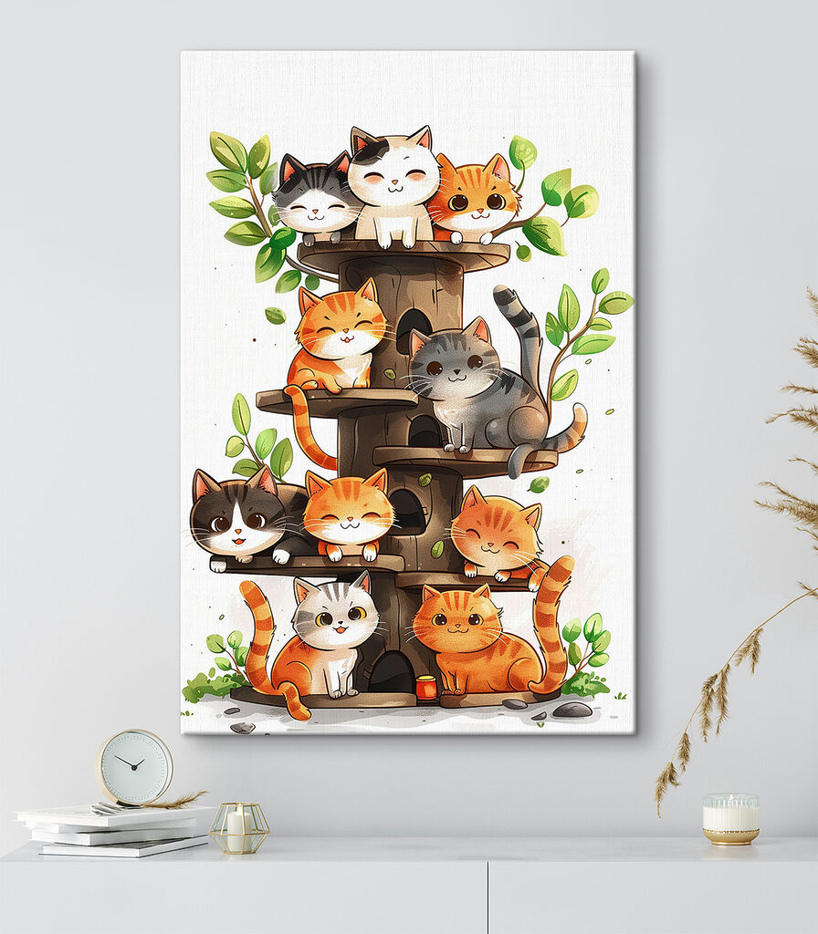 Group of cats on a tree Group of cats on a tree