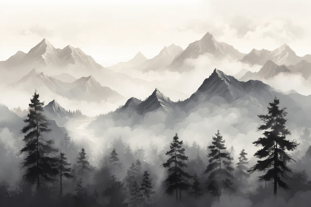 Landscape of mountains and trees Landscape of mountains and trees