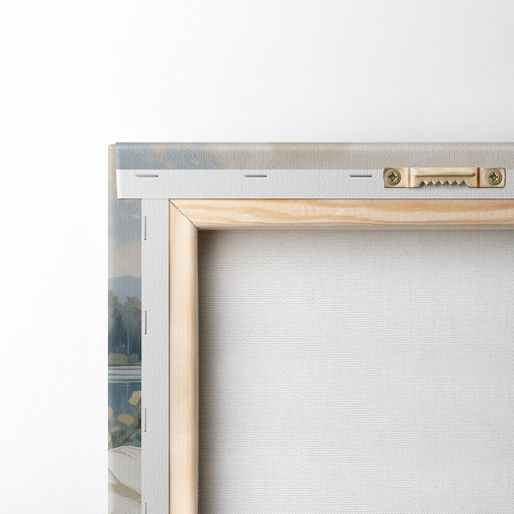 Painting of flowers by a lake Painting of flowers by a lake