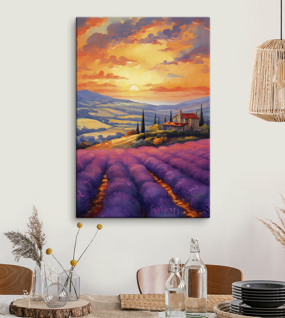 House on a hill with lavender fields House on a hill with lavender fields